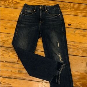 Good American distress straight leg released hem jeans